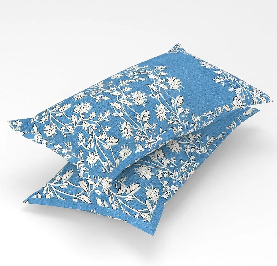 Homefab India 160 TC Glace Cotton Double BedSheet with 2 Pillow Covers -  - Blue, Floral